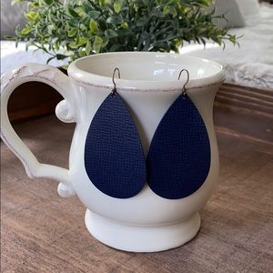 Handmade Textured Navy Blue Leather Earrings